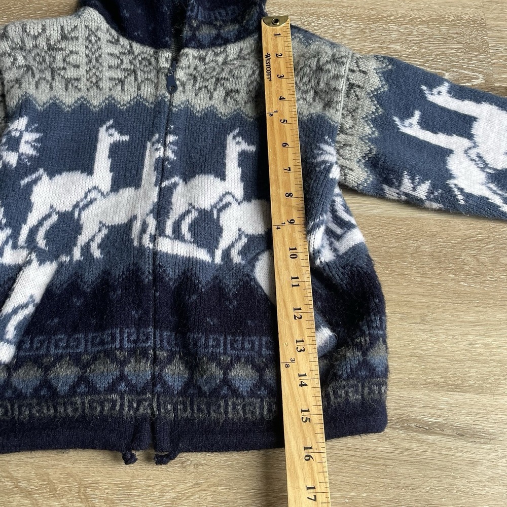 Tejidos Ruminahui Alpaca Wool Full-zip Hooded Sweater Blue Youth Size 4 - Picture 2 of 5
